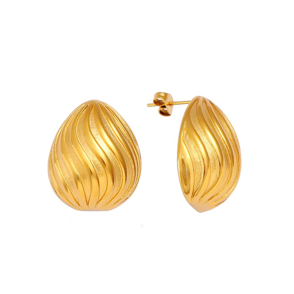 Retro Ocean-Style Striped Metal Shell Earrings for Women