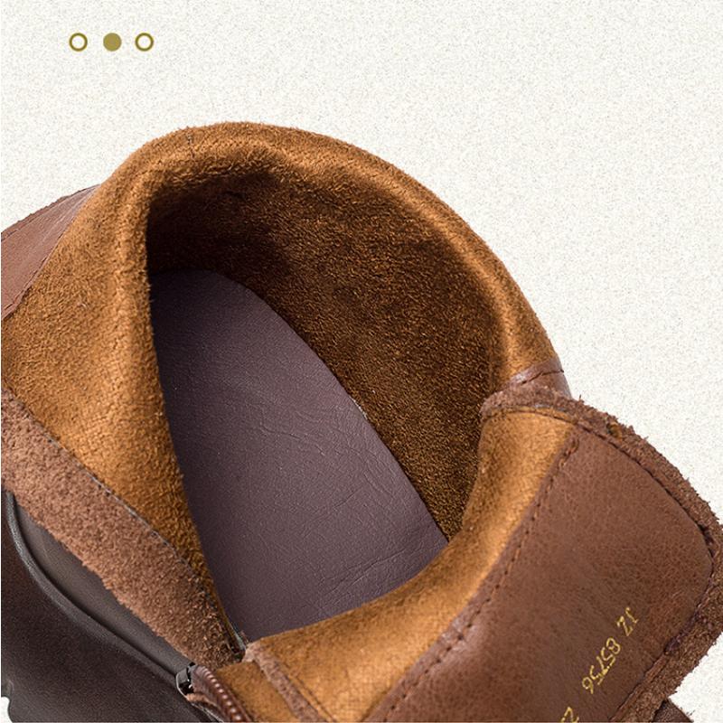 Johnature Pravá kůže Silná podrážka Dámské Kozačky Retro Kulatá špička Boční Zip Klínky Boty na platformě