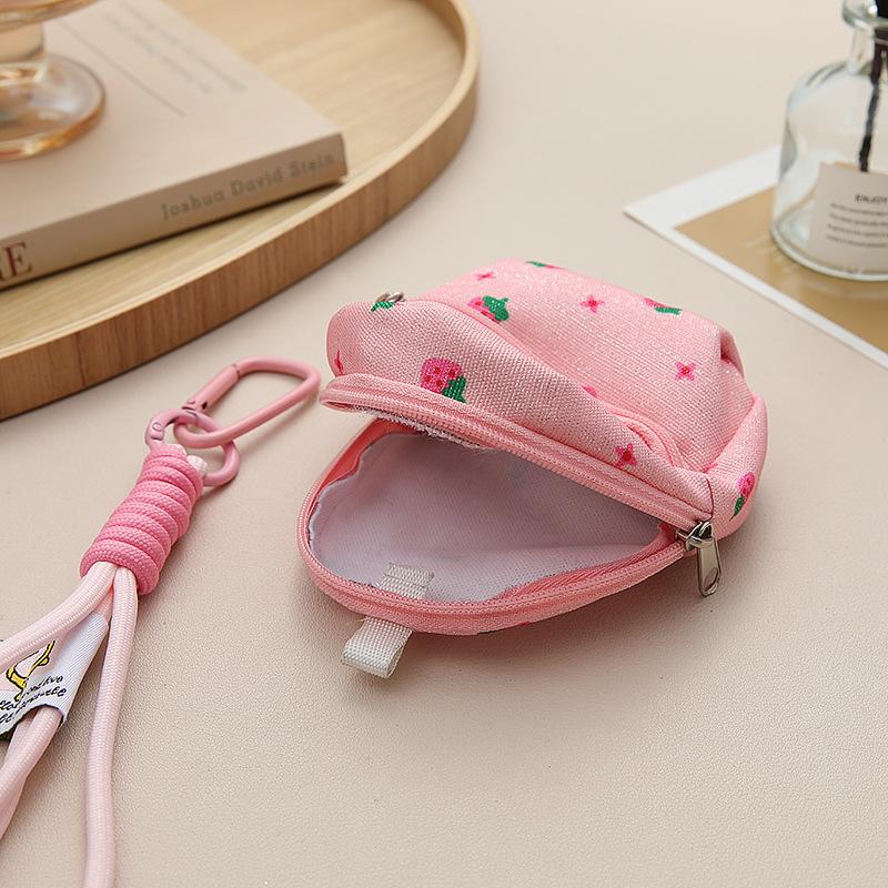 Strawberry Printed Backpack Coin Bag Cute Sweet Money Change Purse With Keychain Portable Earphone Storage Bag Wallet