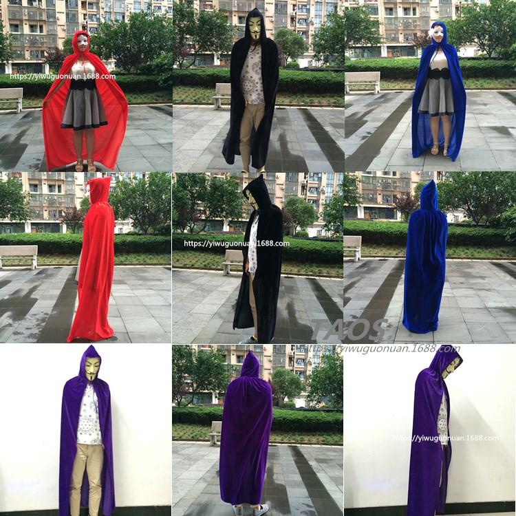 Halloween cape Masquerade Costume Witch Cape Witch Elf Gold Velvet Hooded Demon Cloak