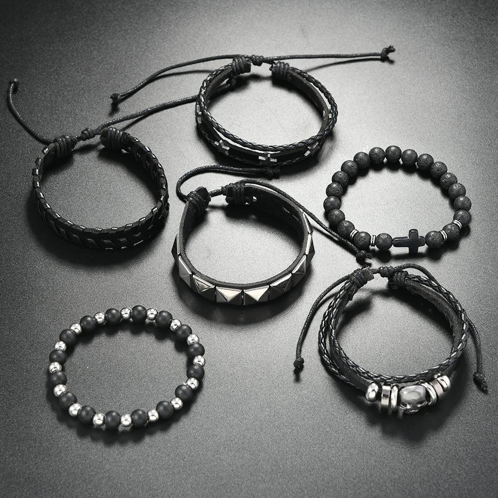 Vintage Gothic Stil Lederarmbänder Für Männer Mode Punk Cosplay Kreuz Stern Geflochtene Seilkette Lederarmbänder Geschenke