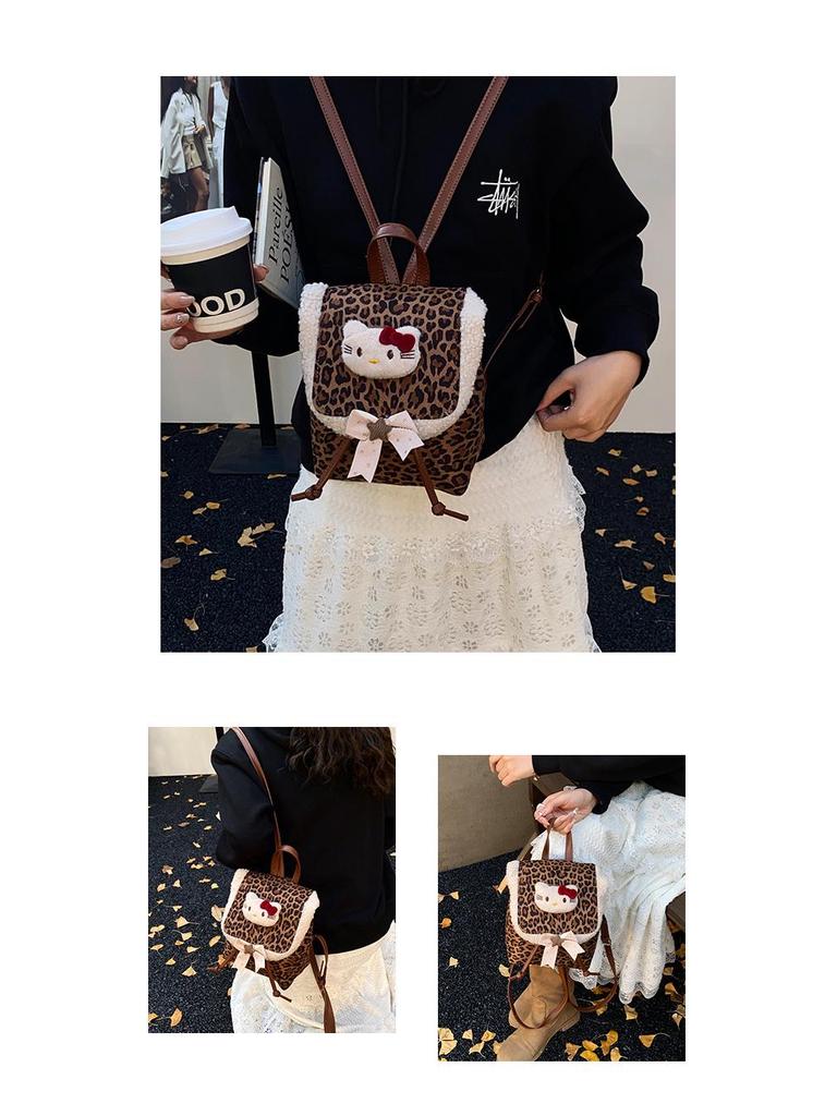 Children's Retro Leopard Print Cartoon Backpack for Girls 2025 - Cute Kitten Design Small Backpack