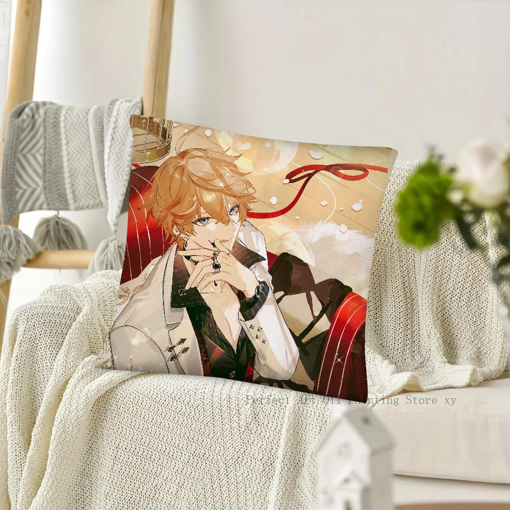 Game Anime Genshin Impact Tartaglia Pillow Case Square Pillow Cushion Cover Bedroom Sofa Room Decoration Casual Pillow Cover