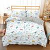 Set Copripiumino Guida di Viaggio Motivo Cartone Animato Percorso Auto Casa Edificio Set Biancheria da Letto Microfibra Tema Viaggio Misura King Copripiumino