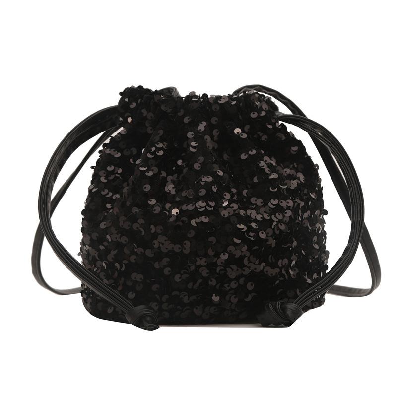 Korean Small Sequin Bucket Bag Trendy Soft Tie-mouth Shoulder Bag Casual Niche Fashion Personality Crossbody Bag Trendy