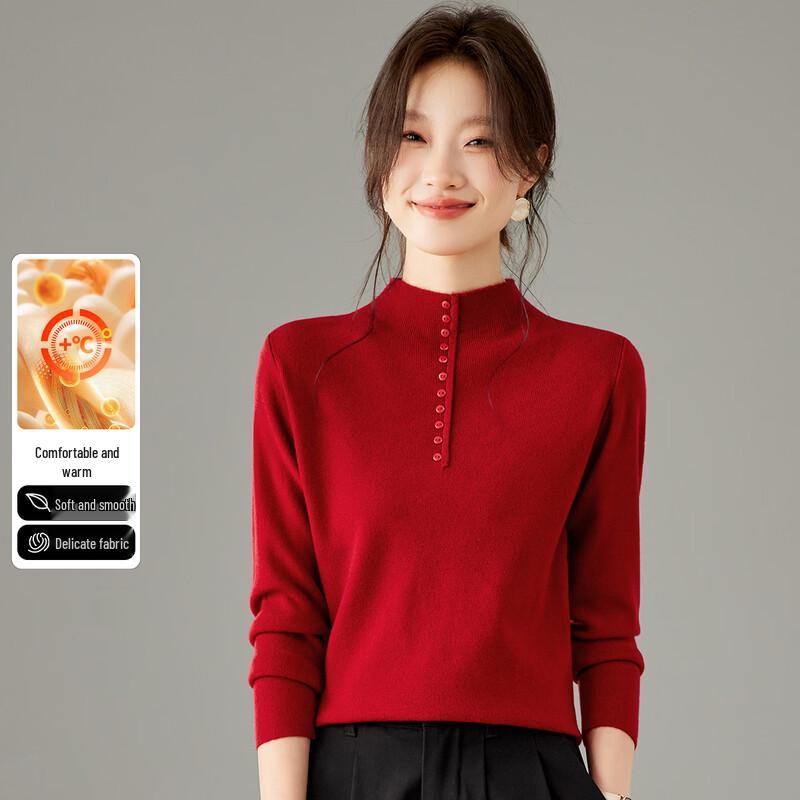 SNOWFLYING Women's Semi-High Neck Button Knit Sweater
