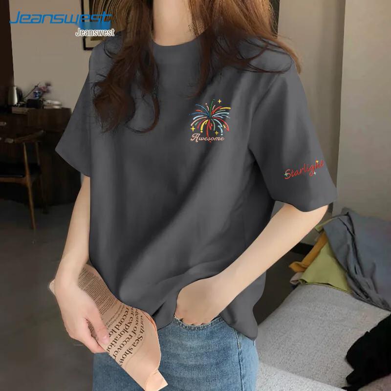 

Jeanswest 2026 Летняя женская свободная футболка из чистого хлопка с коротким рукавом XL