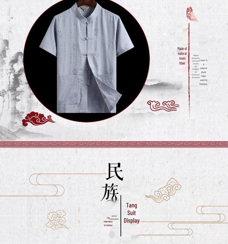 Men's Chinese-Style Summer Tang Suit: Short-Sleeve Linen Hanfu Robe for Middle-Aged and Elderly