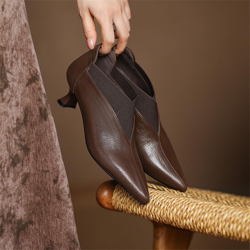 Mote Nye Vår/Sommer Ekte Skinn Damepumps Sko for Kvinner Mote Spiss Tå Loafers Sko Kvinner Høye Hæler Damesko