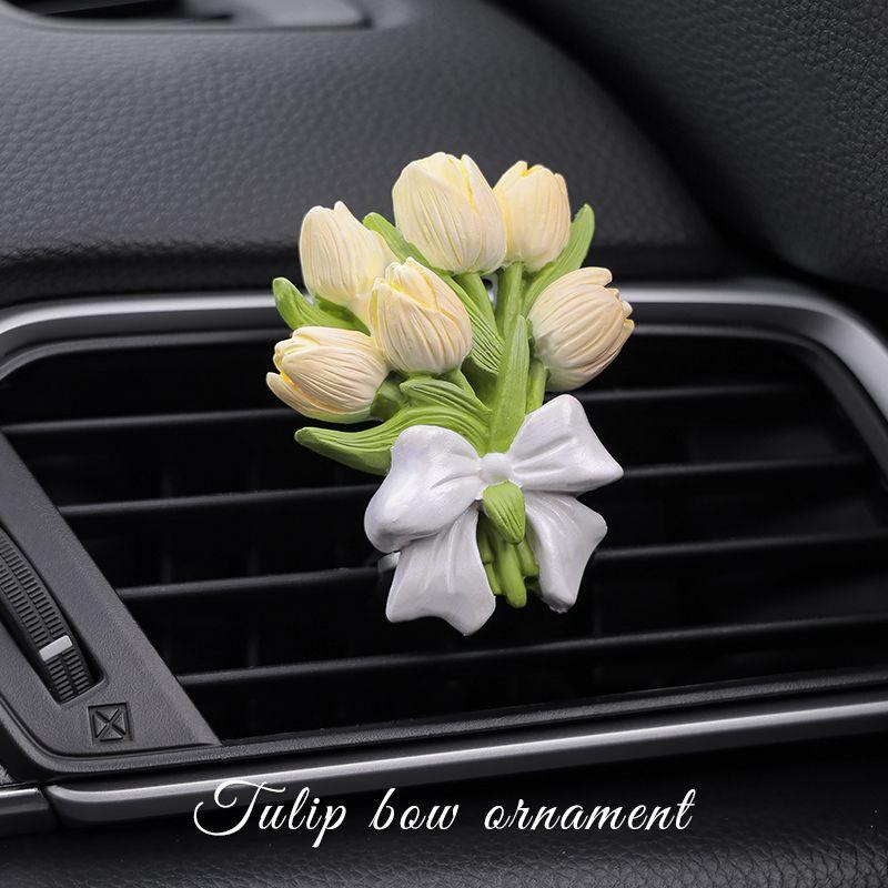 Tulip Car Perfume Aroma Diffuser Flower Long-Lasting Light Fragrance Car Diffuser Stone Fragrance Clip Car Decoration for Girls