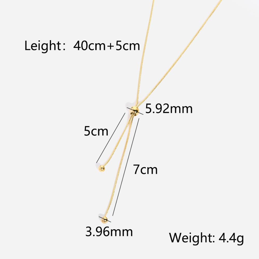 European and American simple fashion plated 11K gold adjustable round bead long fringe necklace stainless steel waterproof sweater chain women