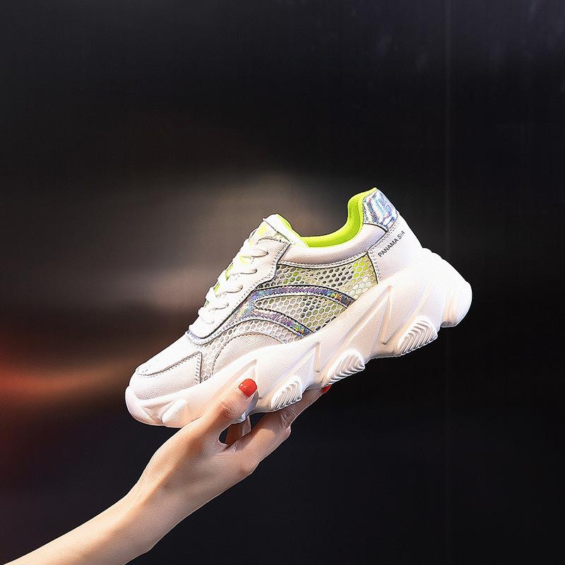 

Summer 2025 casual versatile leather little white shoes women s sports breathable dad trendy shoes thick-soled shallow-mouth women s shoes 39 зелёный