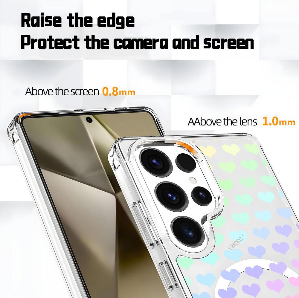 Sweet sister dopamine gradual change love mobile phone case Samsung S25/S26ultra with magnetic transparent anti-drop protective case