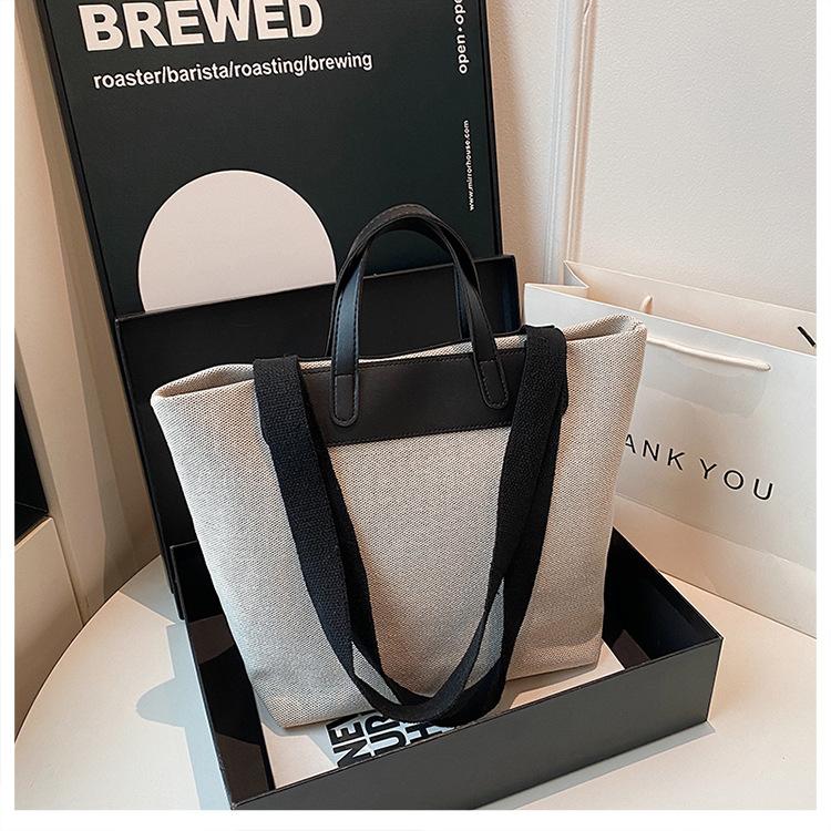 

Повседневный и художественный холщовый шоппер 2025 года, простой, с новым темпераментом, для работы, модный, портативный, на плечо чёрный