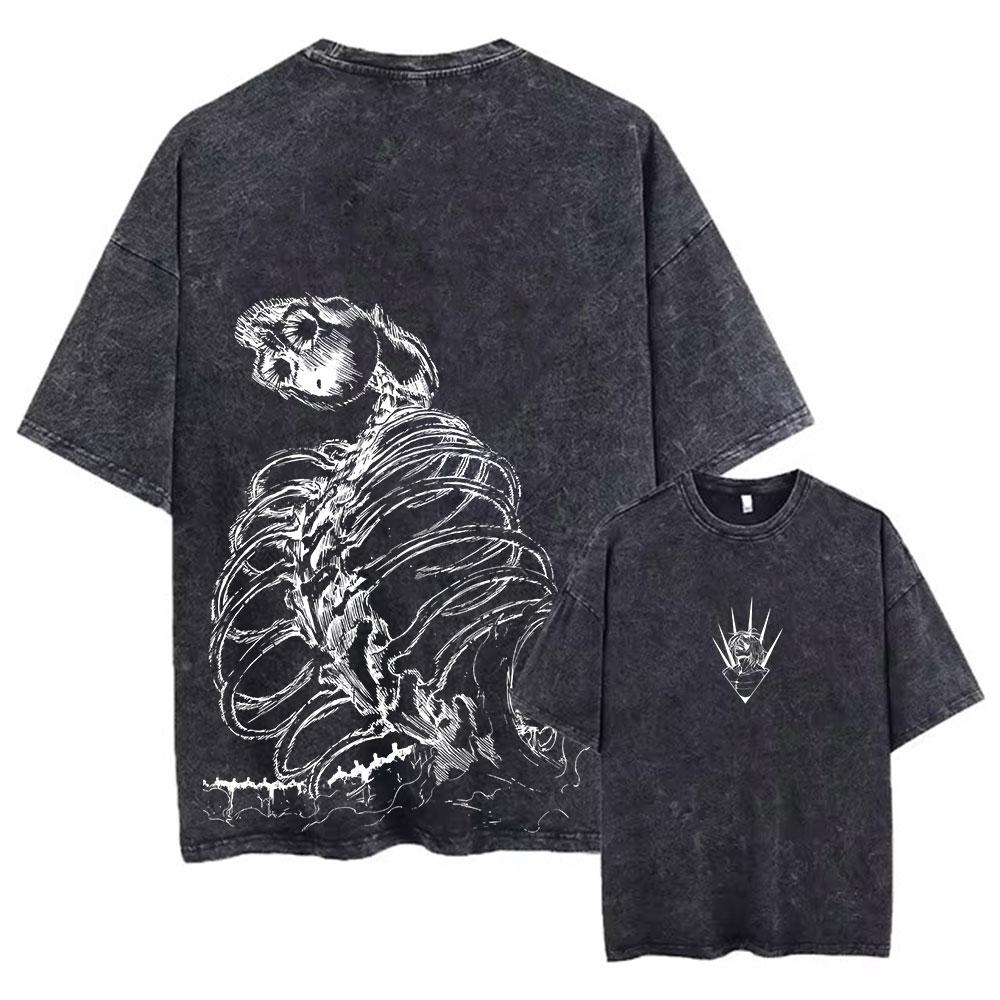 Anime Attack On Titan Washed Tshirts Retro Punk Gothic Cotton Vintage T-Shirt Harajuku Casual Men Short Sleeve Top Tee