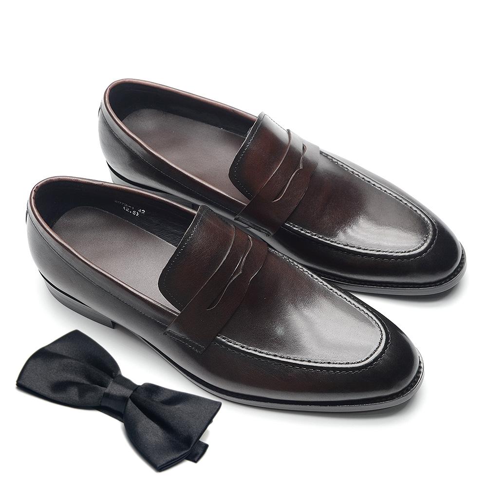 

Black Brown Blue Men s Penny Loafer Dress Shoes Genuine Leather Slip-on Luxury Wedding Party Business Company Formal Shoes Man 46