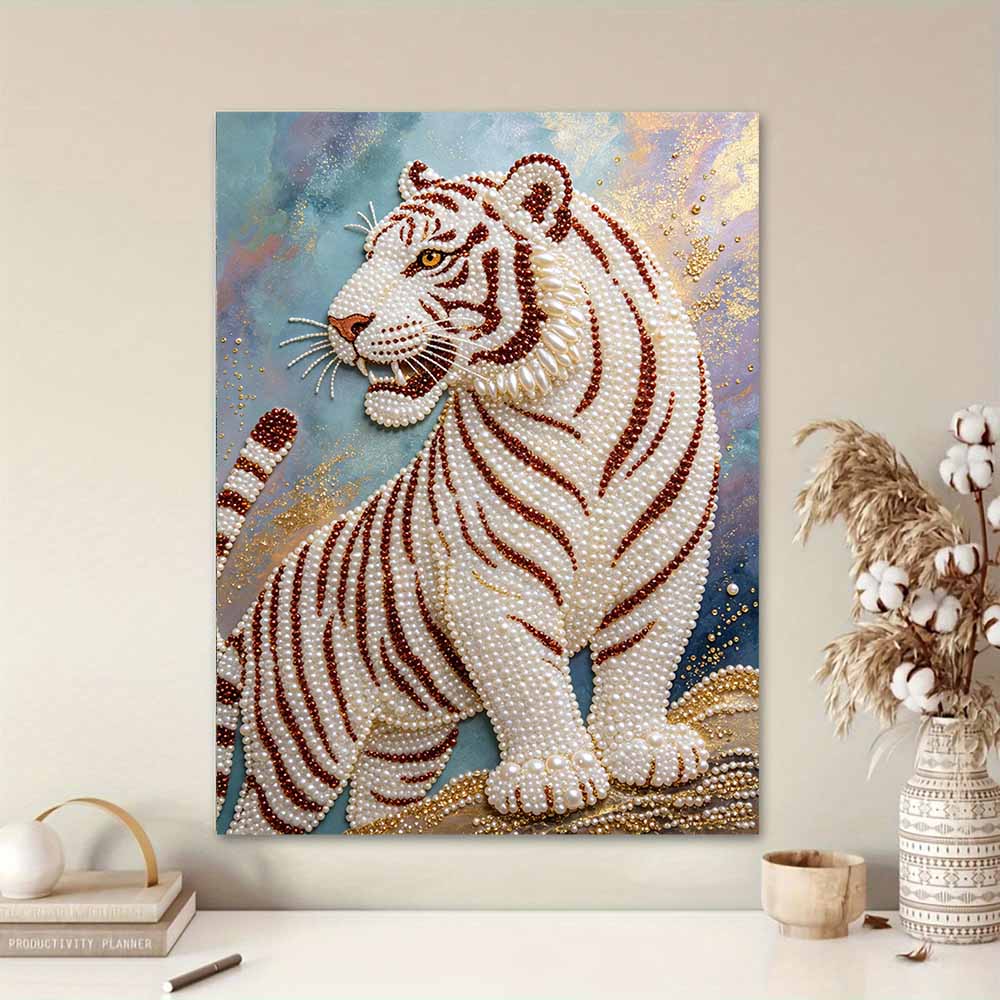 Tiger Perlen Kit 5D DIY Runde Strasssteine Kunst für Erwachsene Entspannende Handgemachte Wanddekoration Feiertagsgeschenk Rahmenlos