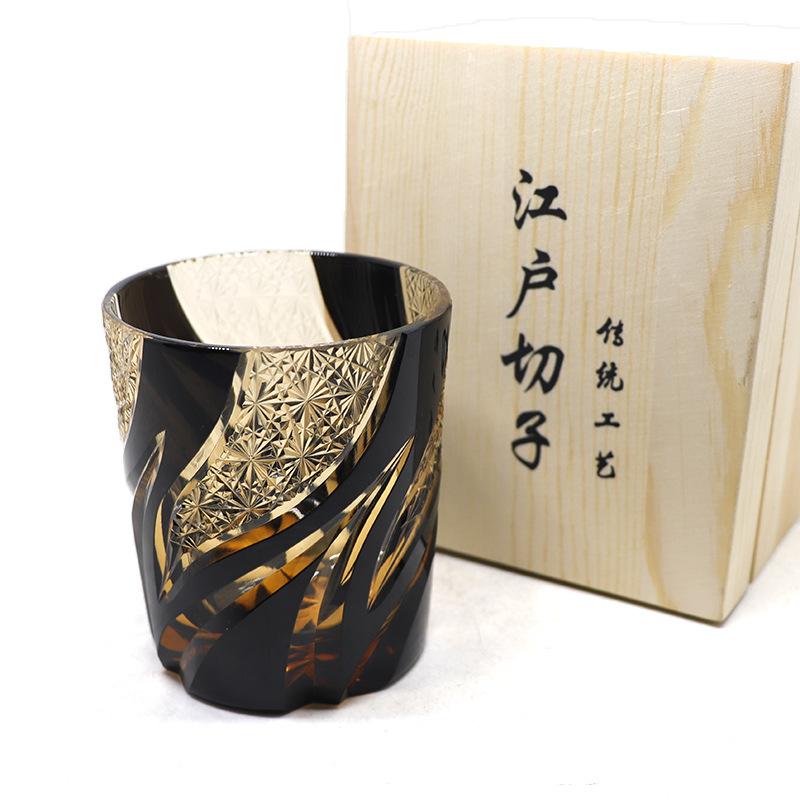 Jinzhi Japanisches Edo-Schliff-Kristallglas Weinglas Whiskey Flammenmuster Handgeschnitzte Schale Leichter Luxus