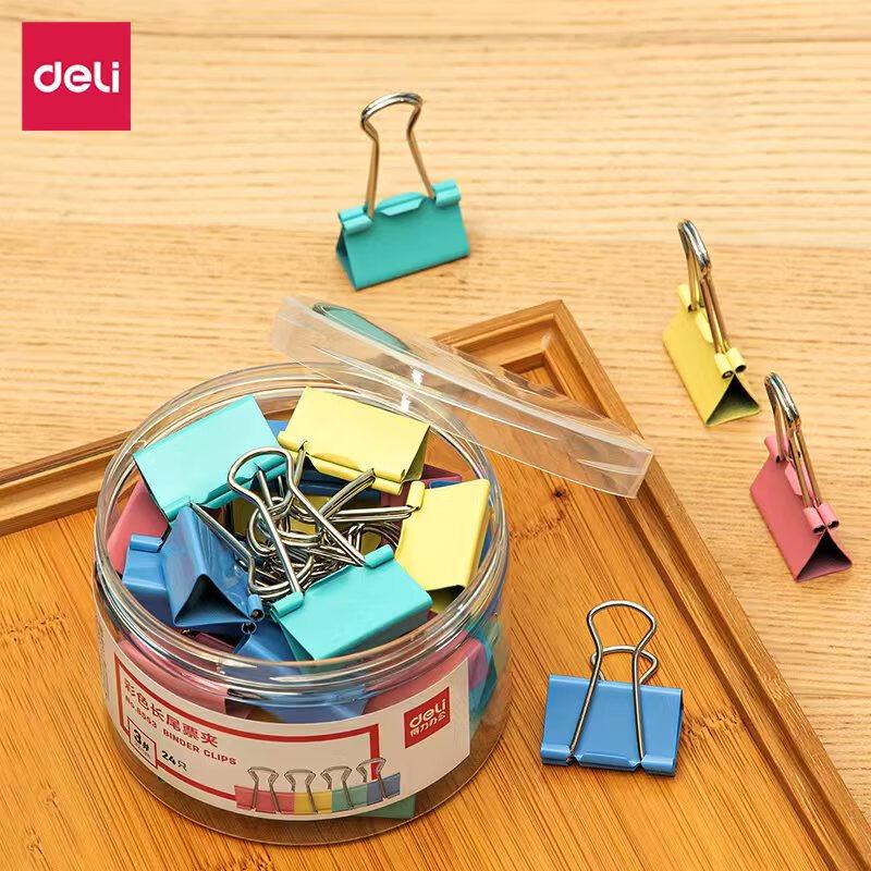 Deli 8553 No. 3 Colorful Binder Clips, 24-Pack