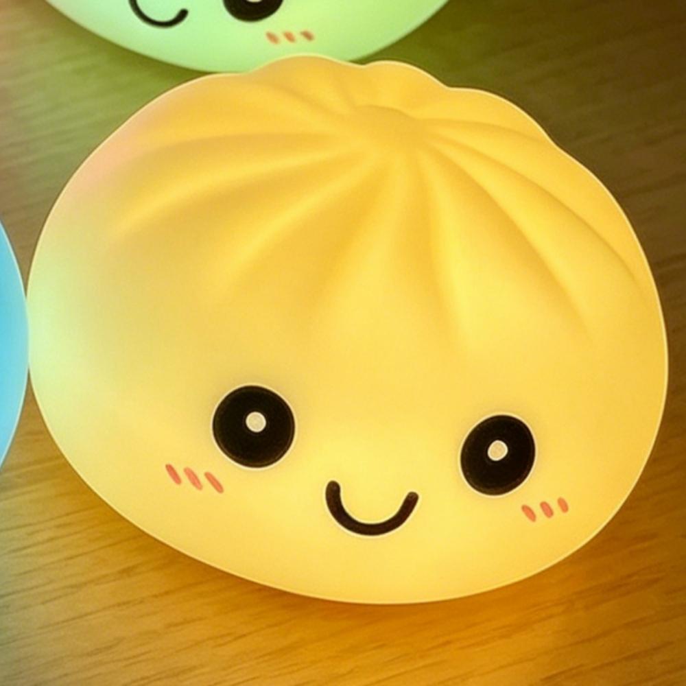 Cute Baozi LED Night Light Soft Silicone Color Changing Bedroom Decor Squishy Toy Simulation Baozi Lamp