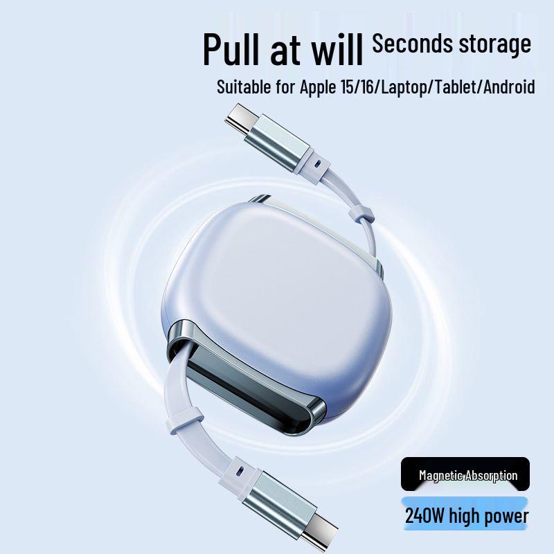 

240W Retractable Magnetic Cable for Apple, Huawei, and Type-C Devices - Super Fast Charging and Car Charging Compatibility