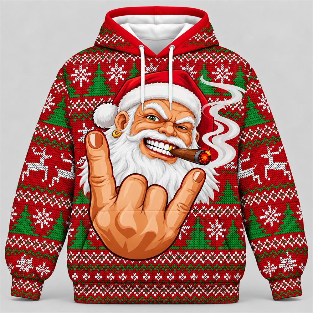 Hip Hop Pop Music Funny Rock on Santa Claus Hoodie for Women Personality Streetwear Pullover Hoodie Holiday Party Fashion New 2026
