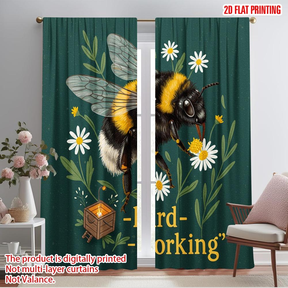 

2pcs 2D flat printing Drapes Bumblebee hard working floral illustration Polyester Without Electricity All Season Party & Holiday 52.50×116.00 CM 2pcs