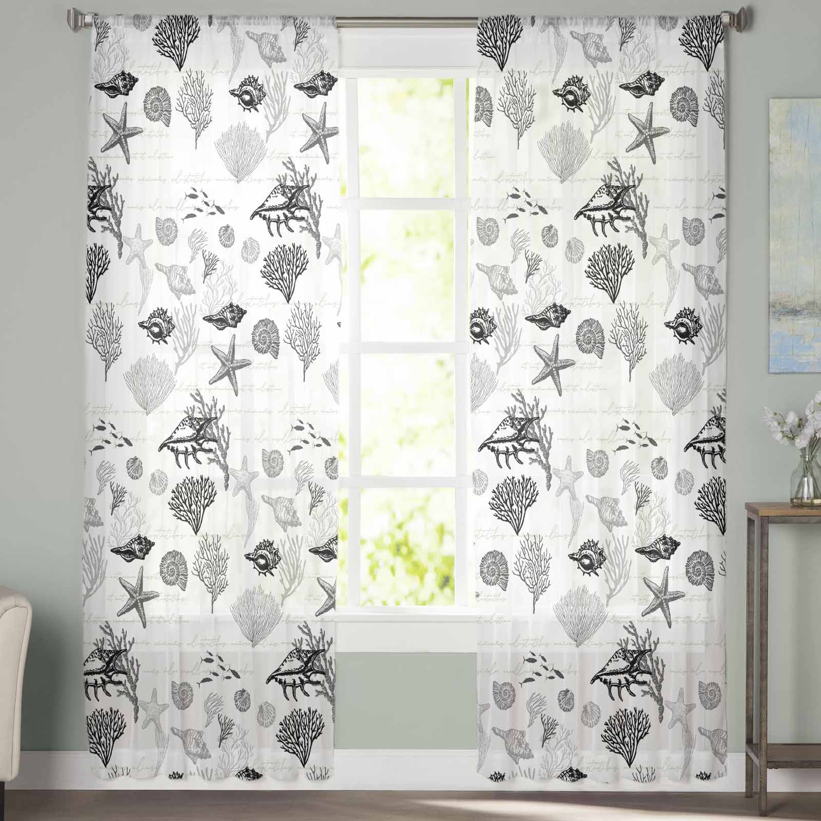 Ракушка морской звезды коралловый винтажный черный серый тюль для оконных штор — фото 3