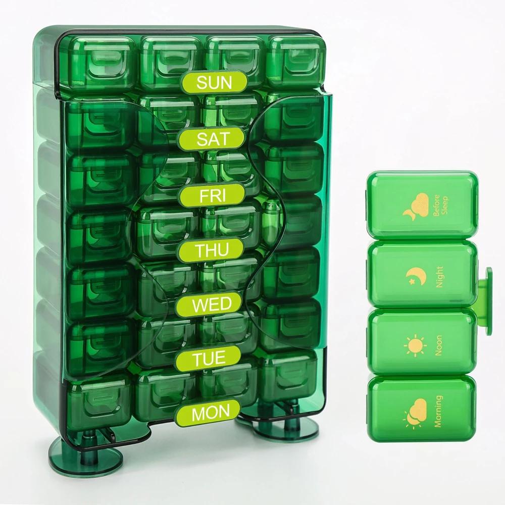 Weekly Pill Organizer 7 Day 4 Times A Day 28 Grid Large Daily Pill Cases Medicine Organizer Box Container for Portable Travel