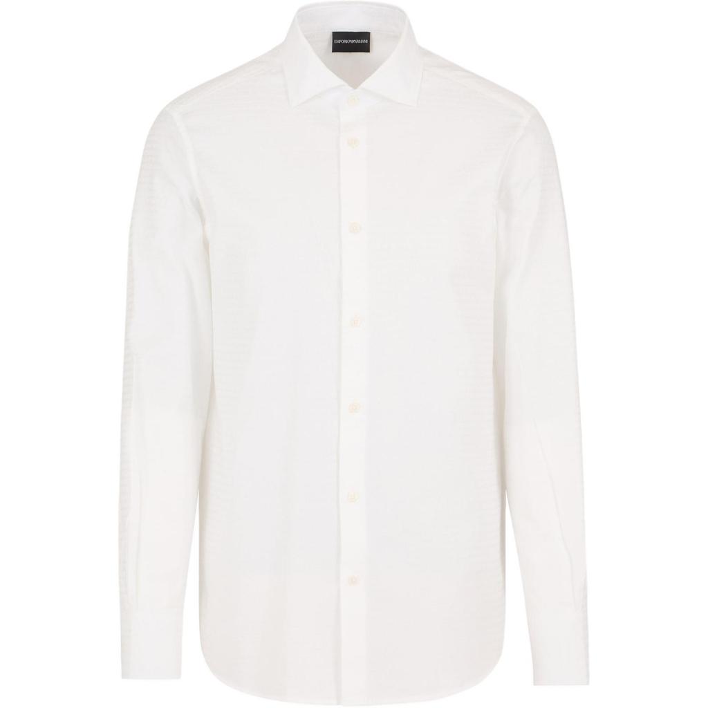 Emporio Armani Letter Jacquard Single-Breasted Straight Long Sleeve Shirt Men Shirts White 6D1C86-1NIUZ-F119