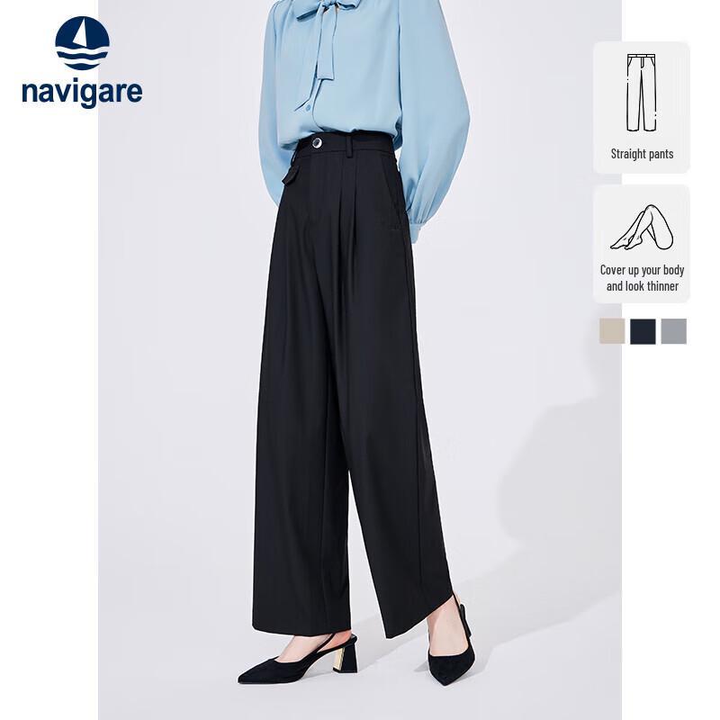 Navigare Women's Cinched Waist Wide-Leg Straight Pants