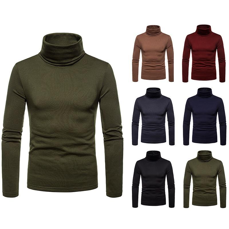 Men S Plus Size Fitted High Neck Long Sleeve Solid Color T Shirt