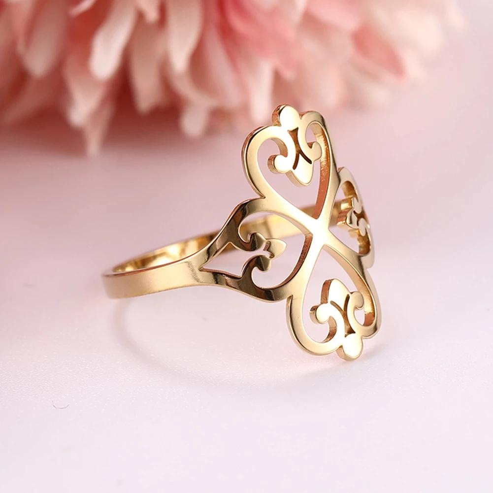 COOLTIME Geometric Filigree Flower Rings for Women Stainless Steel Vintage Four-leaf Clover Rings Wedding Birthday Party Gift