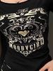 Retro Heart Print Wide Neck Slim-Fit Short-Sleeve Top