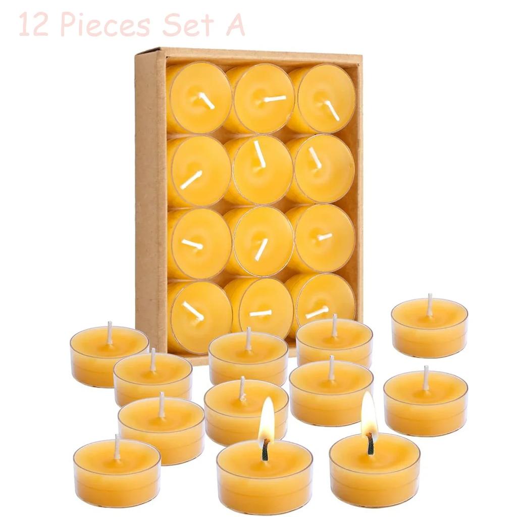 6-48Pcs Beeswax Votive Candles Handmade Bees Wax Candle Smokeless Beeswax Tealight Candles Wedding Spa Gift Home Decor