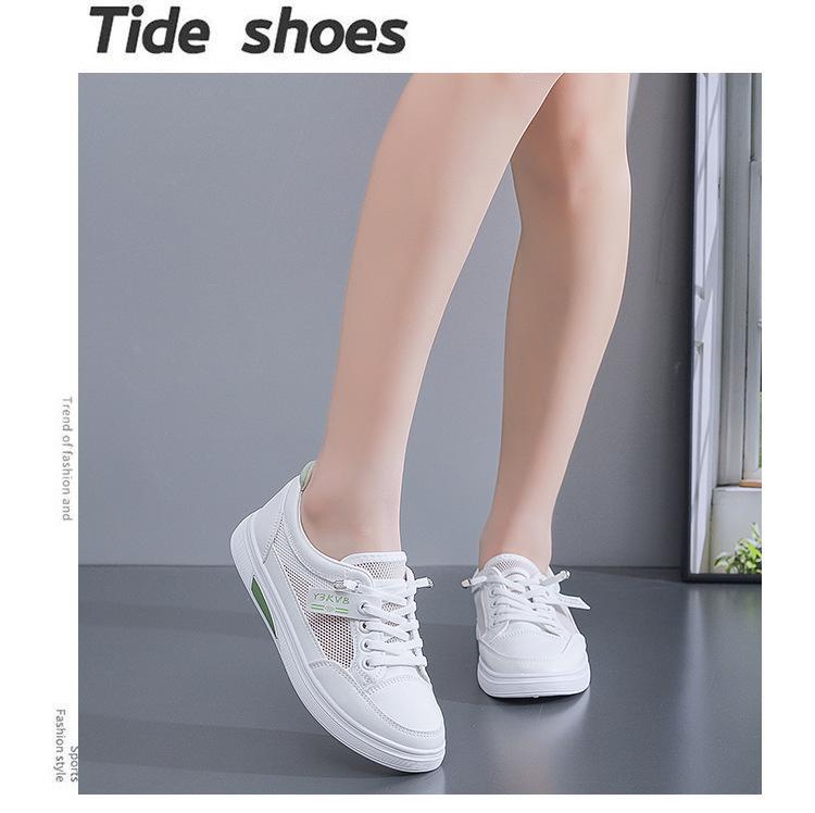 2025 Summer Women's Mesh Breathable Casual Sneakers - Korean Style, Non-slip, Fashionable Soft Sole, White.