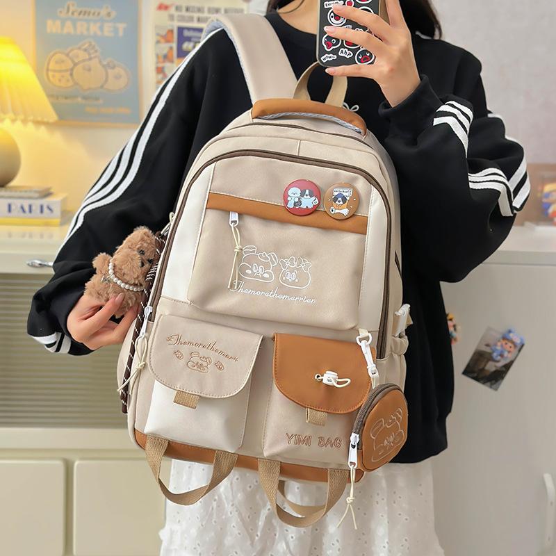 Korean Version Ins Large-capacity College Style Contrasting Color Student Schoolbag New Men's and Women's Backpacks Junior High School High School