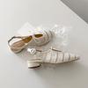 Sheepskin version~ woven hollow bag head sandals one-word buckle with bow thick heel holiday shoes women