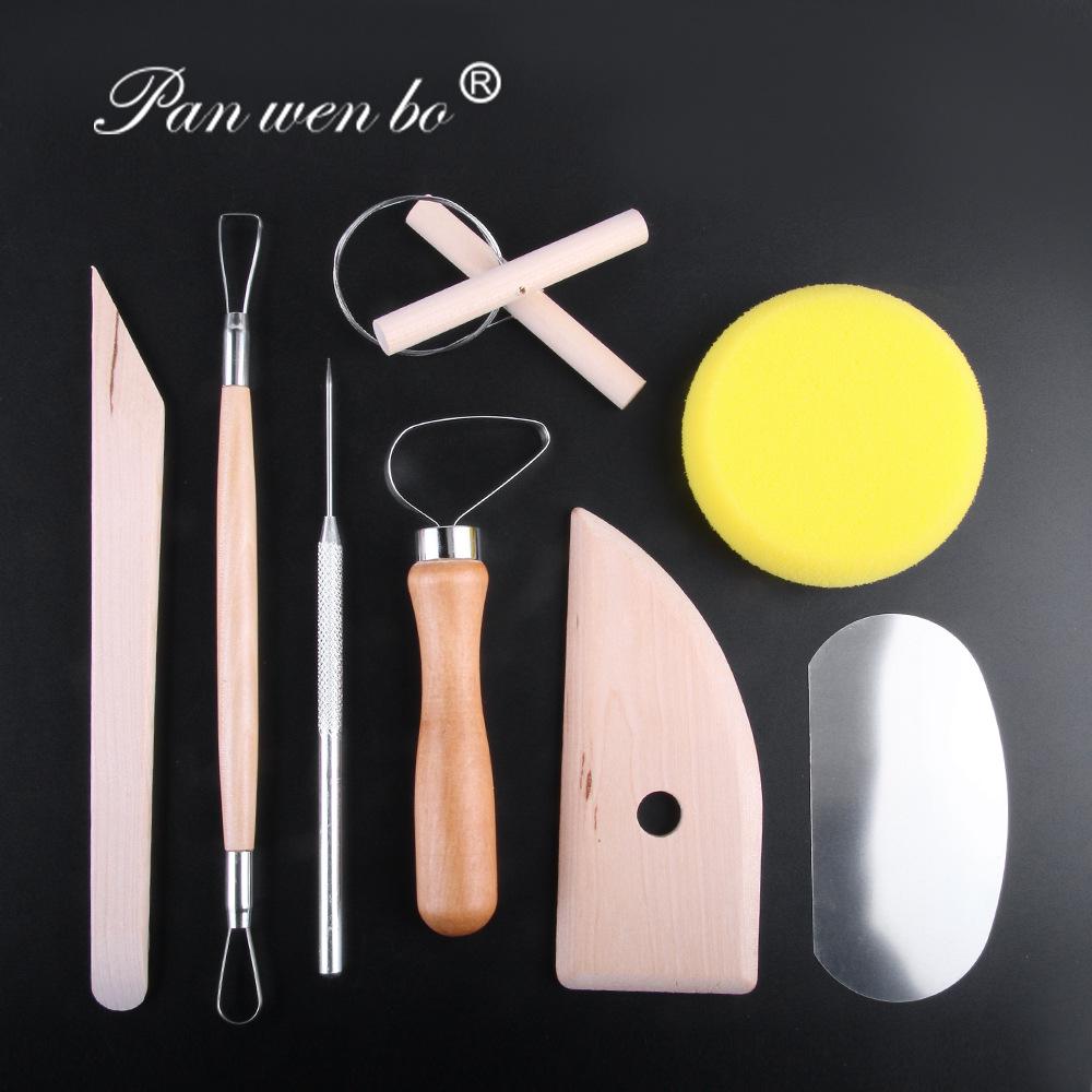 Wooden Pottery Clay Sculpture Tools 8-Piece Set for Carving and Handmade Crafting