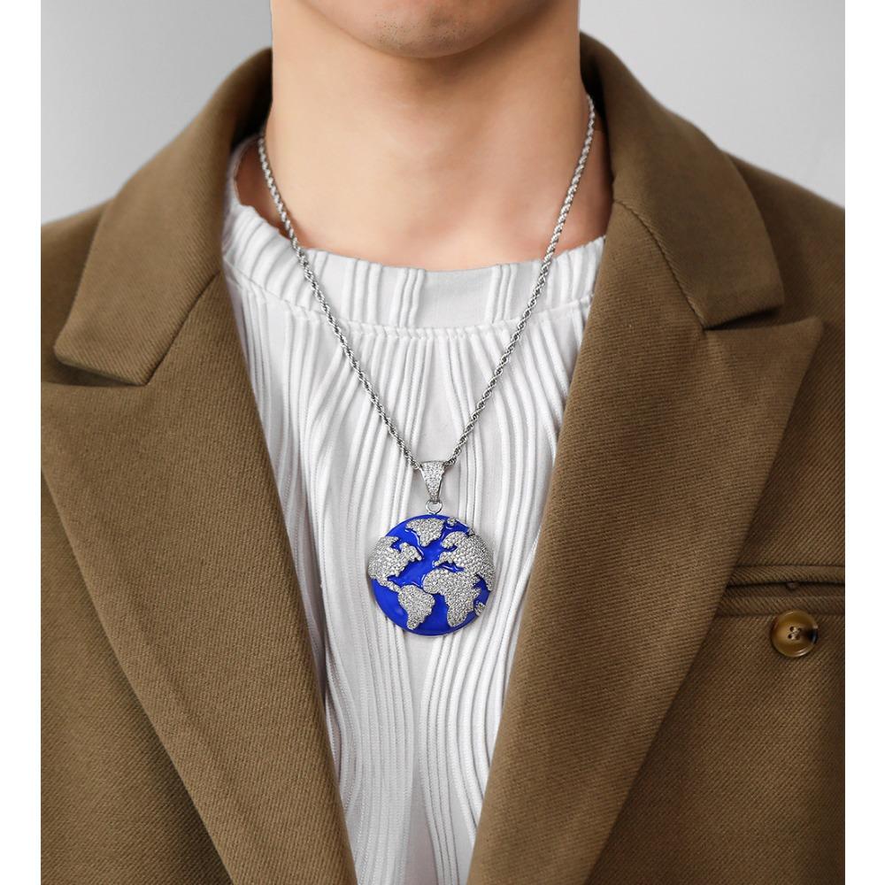 New Jewelry Copper Micro Inlaid Zircon Earth Pendant Necklace Rapper
