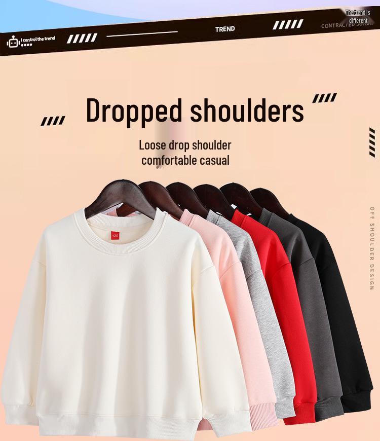 320g Cotton Kids' Round Neck Sweatshirt - Autumn/Winter Casual Solid Color Pullover