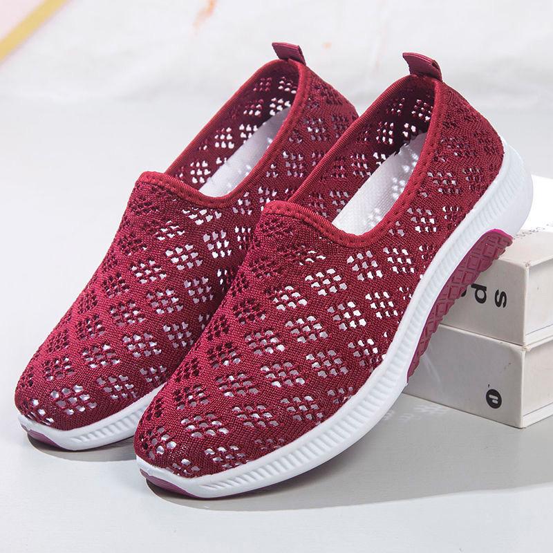 Old Beijing cloth shoes, women's mesh breathable casual shoes, soft-soled anti-slip mesh shoes, flat-soled one-foot mom shoes
