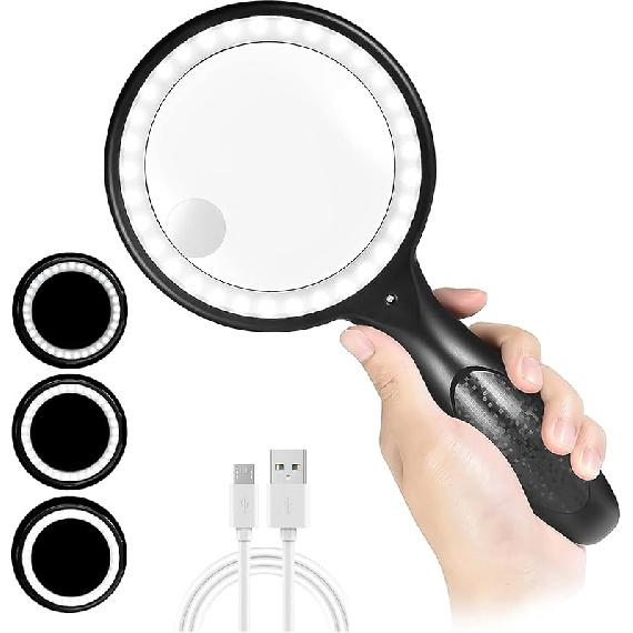 10X Large Reading Hands Free Magnifying Glass with Neck, Large Neck Wear Full Book Page Magnifier for Reading 50 LED Lights, Flexible Gooseneck