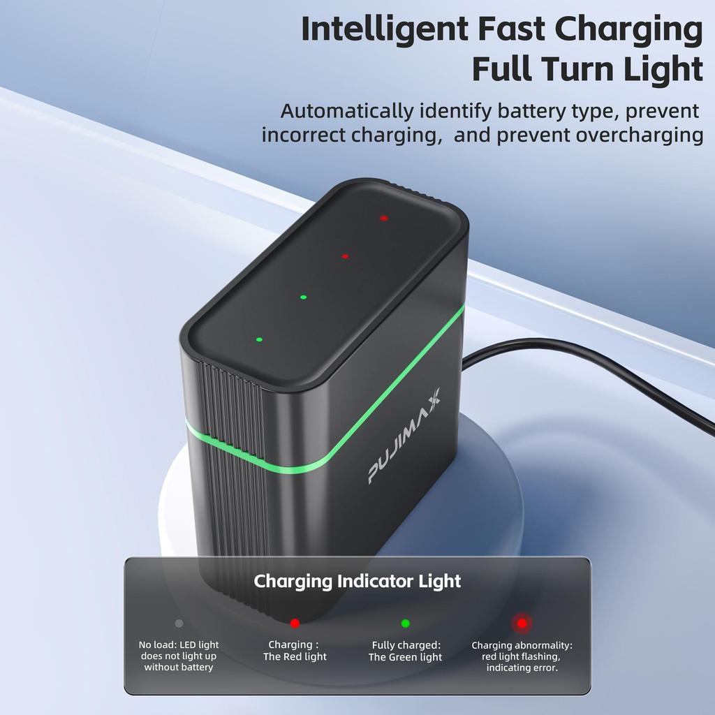 PUJIMAX AA 1.5V Li-ion Battery Charger with 4x 4255mWh Batteries, Type-C Smart Fast Charging