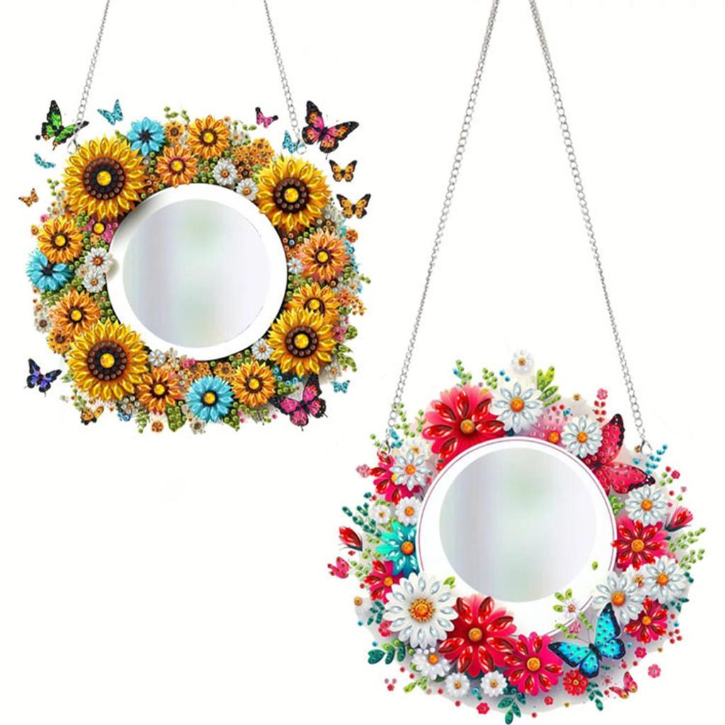 2D/Flat DIY Hanging Mirror Diamond Art Kits Diamond Painting Set Rhinestone Diamond Art Mirror Pendants Wall Door Decoration