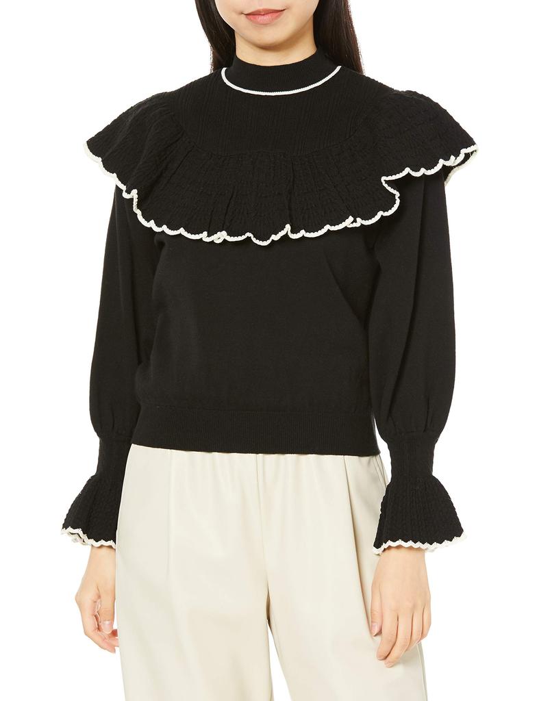 Lily Brown Openwork Frill Knit Top LWNT204148 Size F Women's Black, (Free Size)