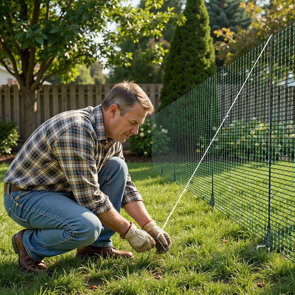 Temporary Fence with Posts, 0.9 X 15m Plastic Mesh Fencing, Garden Safety Fences Netting with Double-Spike Stakes & Guy Ropes, Temporary Fence for
