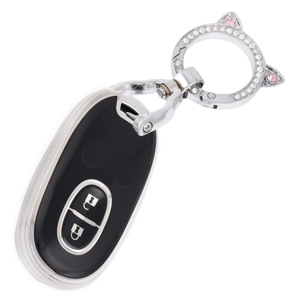 ZANEKO Alto Key Case for Suzuki Wagon Key Nissan Roox Smart Key Wagon and MR Wagon Key Holder with Cute Cat Ears In Silver and Black R, Cover, Case,