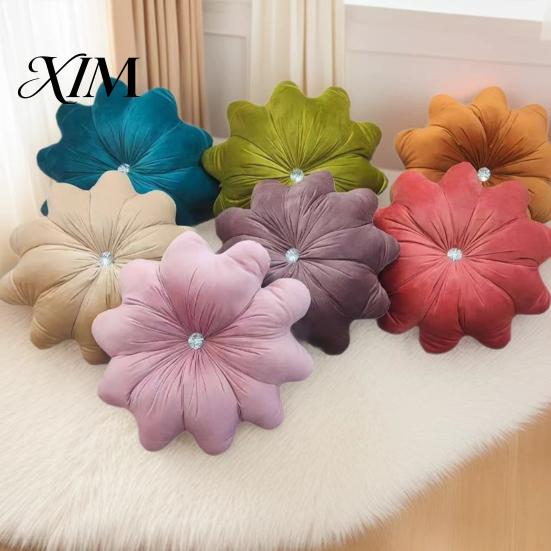 Decorative Pillows for Birthday Gifts Flower Throw Pillow, 18 Inch Floral Cushion, Velvet Round Cushion Chair Pillow with Rhinestone Accent Sofa Couch