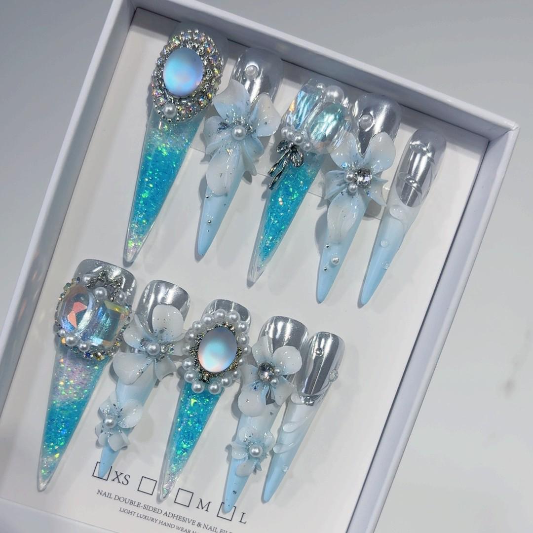 Высококачественные блестящие стразы 3D Цветы Носимые Накладные Ногти Small
